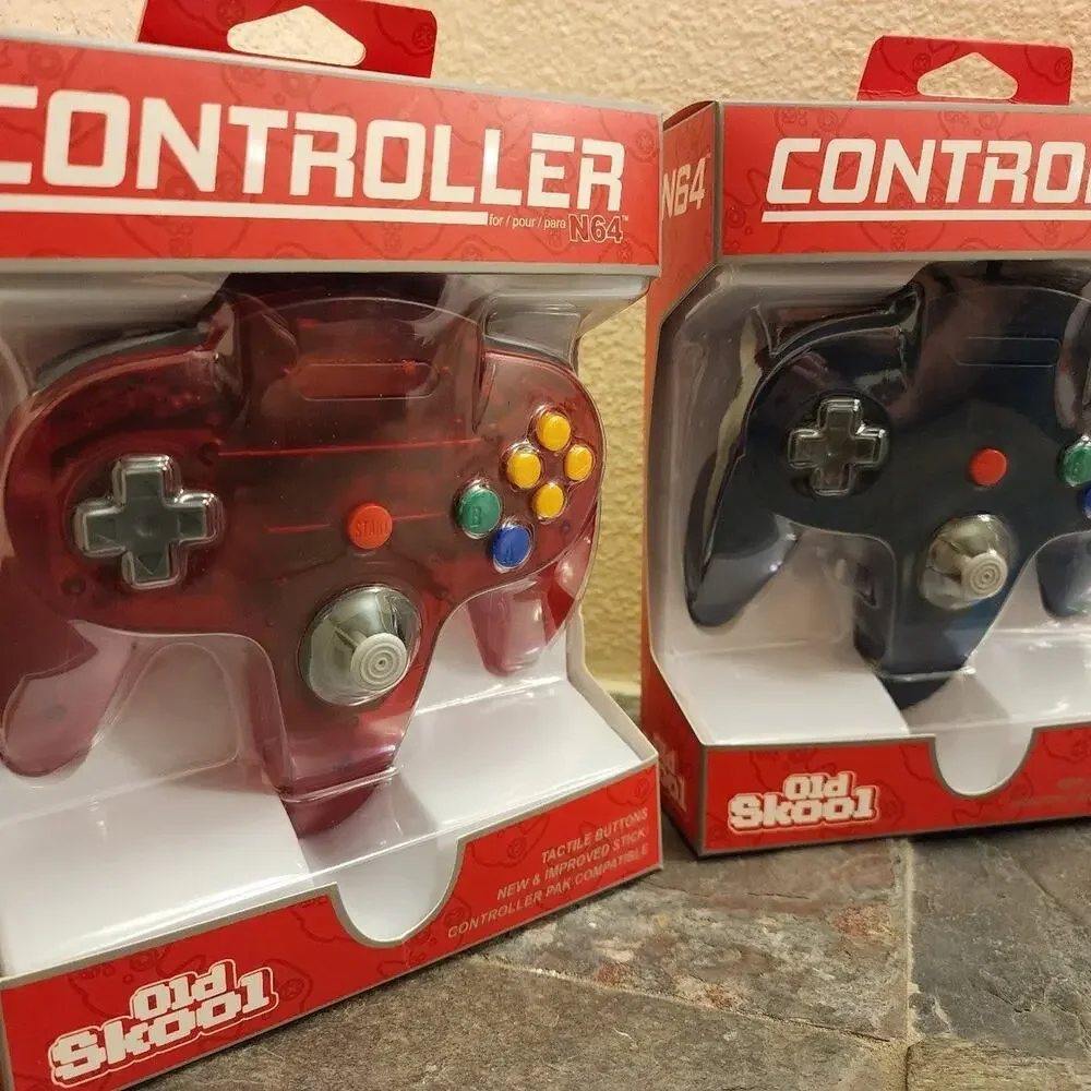 2 N64 Controllers - Watermelon Red & Ice Blue (NEW) - Nintendo - Funtastic Color
